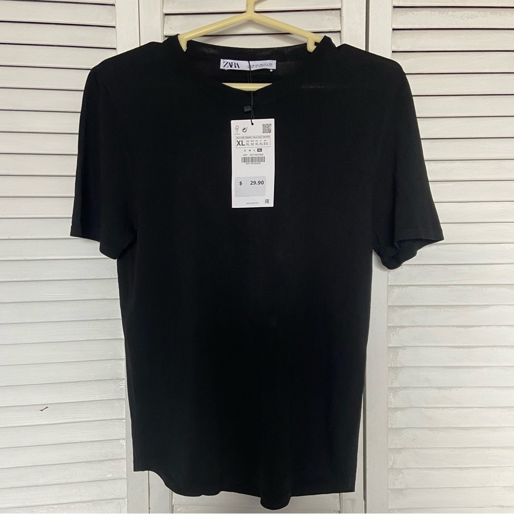 ZARA BASIC EXTRAFINE KNIT TOP XL Black NWT
